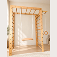 Bild in Galerie-Betrachter laden, Indoor-Klettergerüst aus Holz für Kinder mit Hangelleiter, Schaukel, Turnringen und Massage-Rollenrutsche