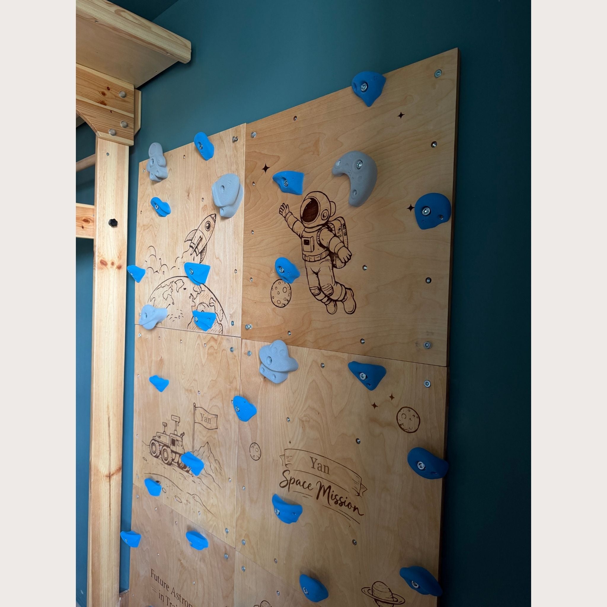 Personalized Kids Climbing Wall – Space Theme Wooden Indoor Climbing Wall