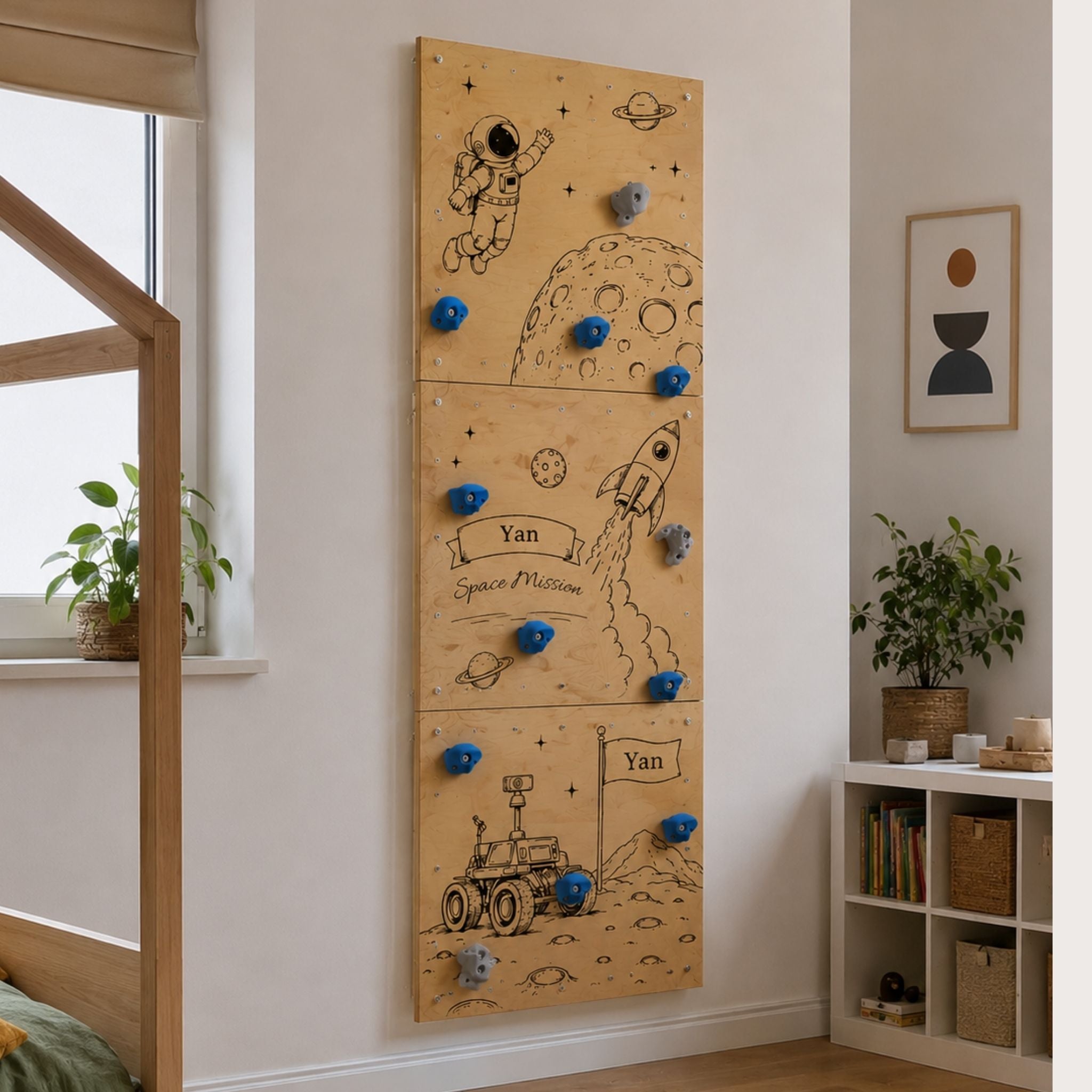 Personalized Kids Climbing Wall – Space Theme Wooden Indoor Climbing Wall