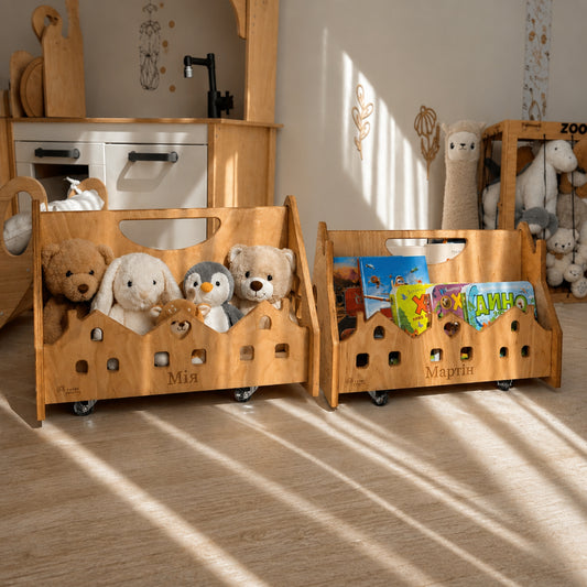 Montessori Bookshelf with Wheels – Personalized Kids Book Storage & Toy Organizer
