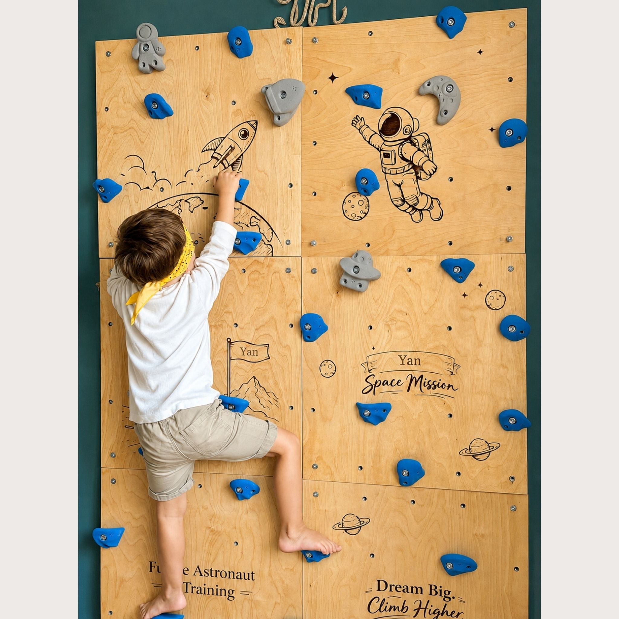 Personalized Kids Climbing Wall – Space Theme Wooden Indoor Climbing Wall