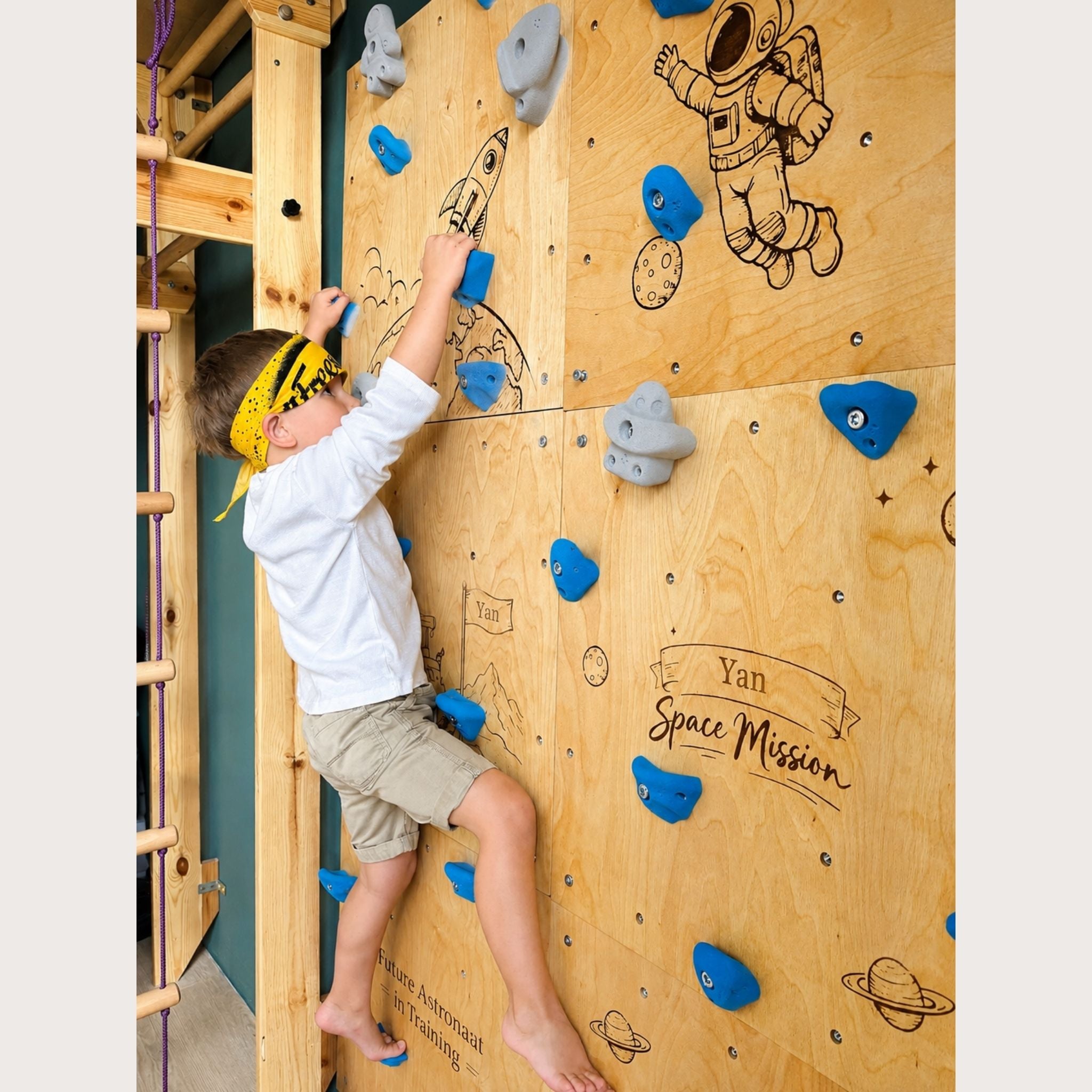 Personalized Kids Climbing Wall – Space Theme Wooden Indoor Climbing Wall