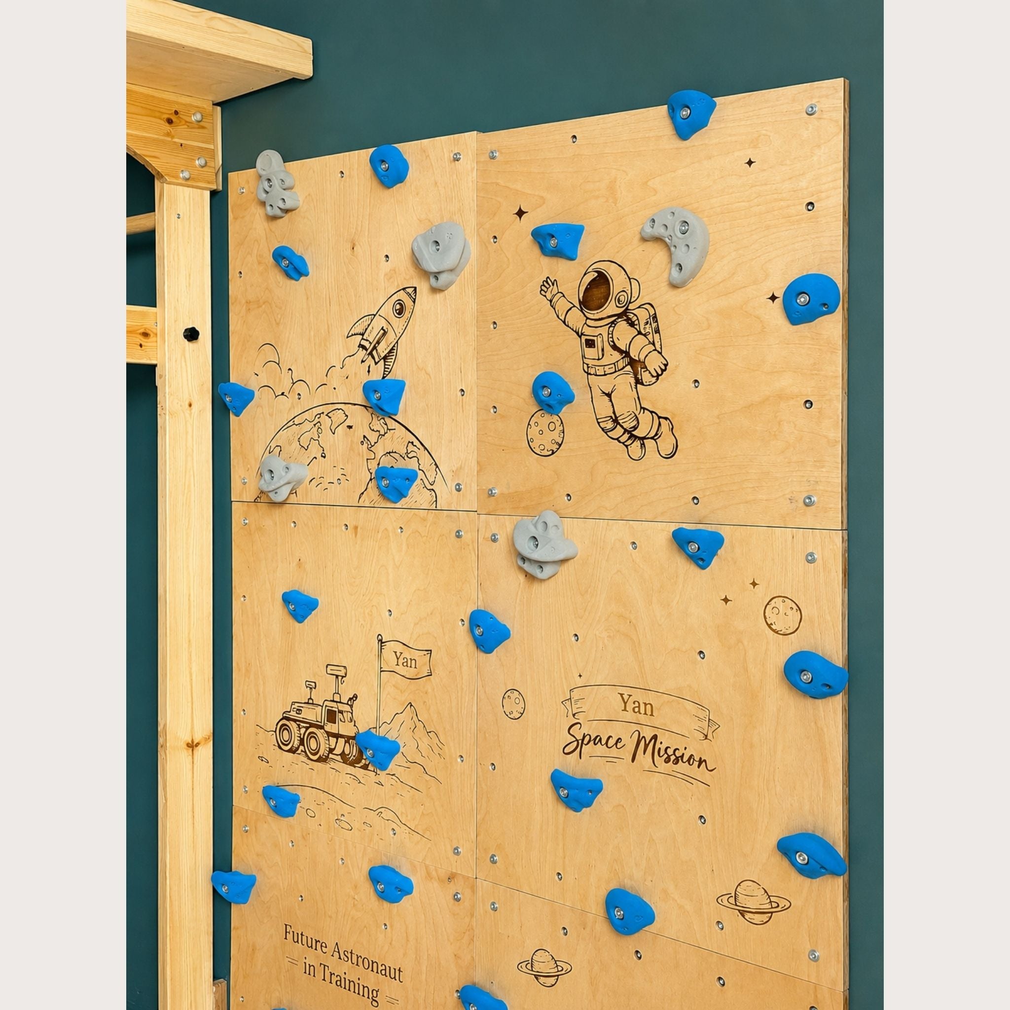 Personalized Kids Climbing Wall – Space Theme Wooden Indoor Climbing Wall