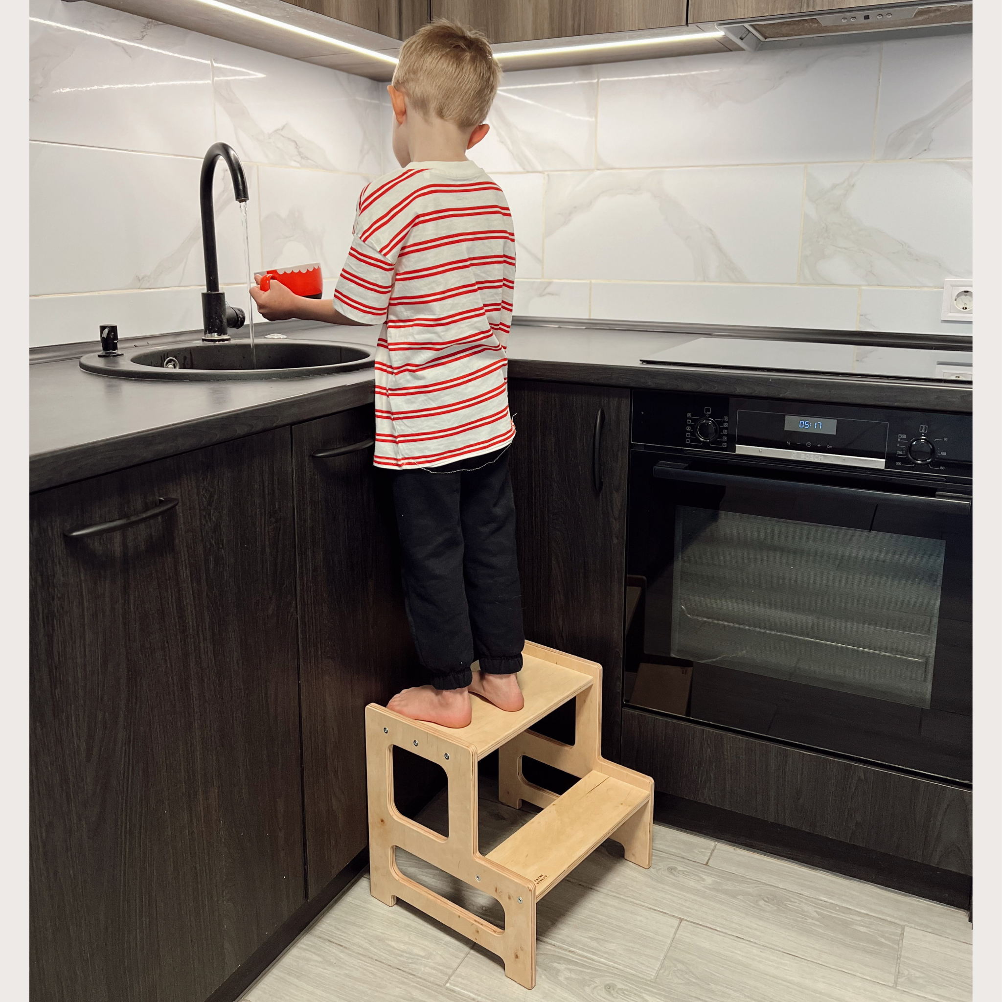 Montessori Wooden Toddler Step Stool for Kitchen & Bathroom