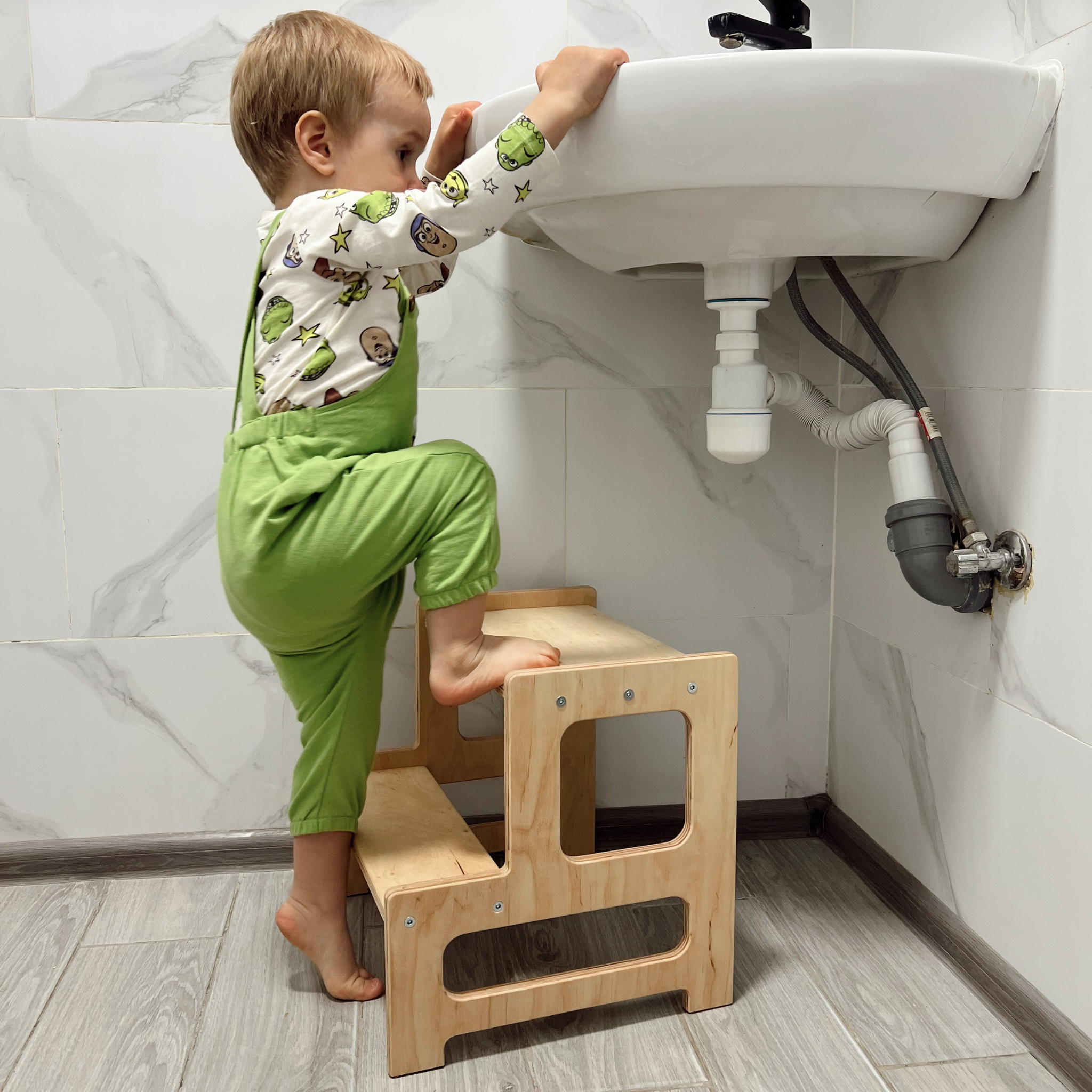 Montessori Wooden Toddler Step Stool for Kitchen & Bathroom