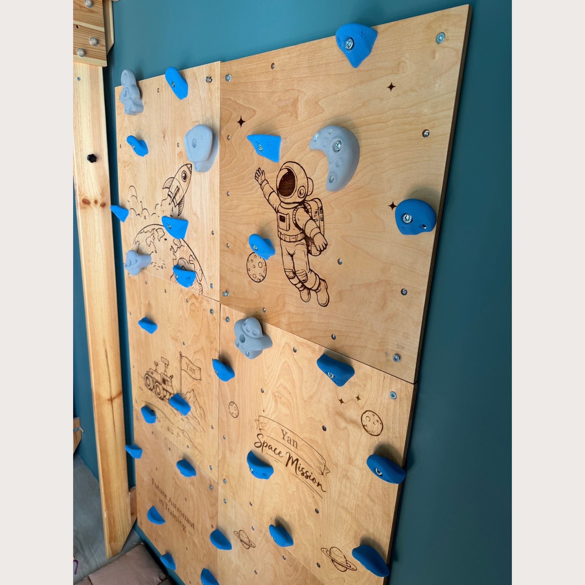 Personalized Kids Climbing Wall – Space Theme Wooden Indoor Climbing Wall