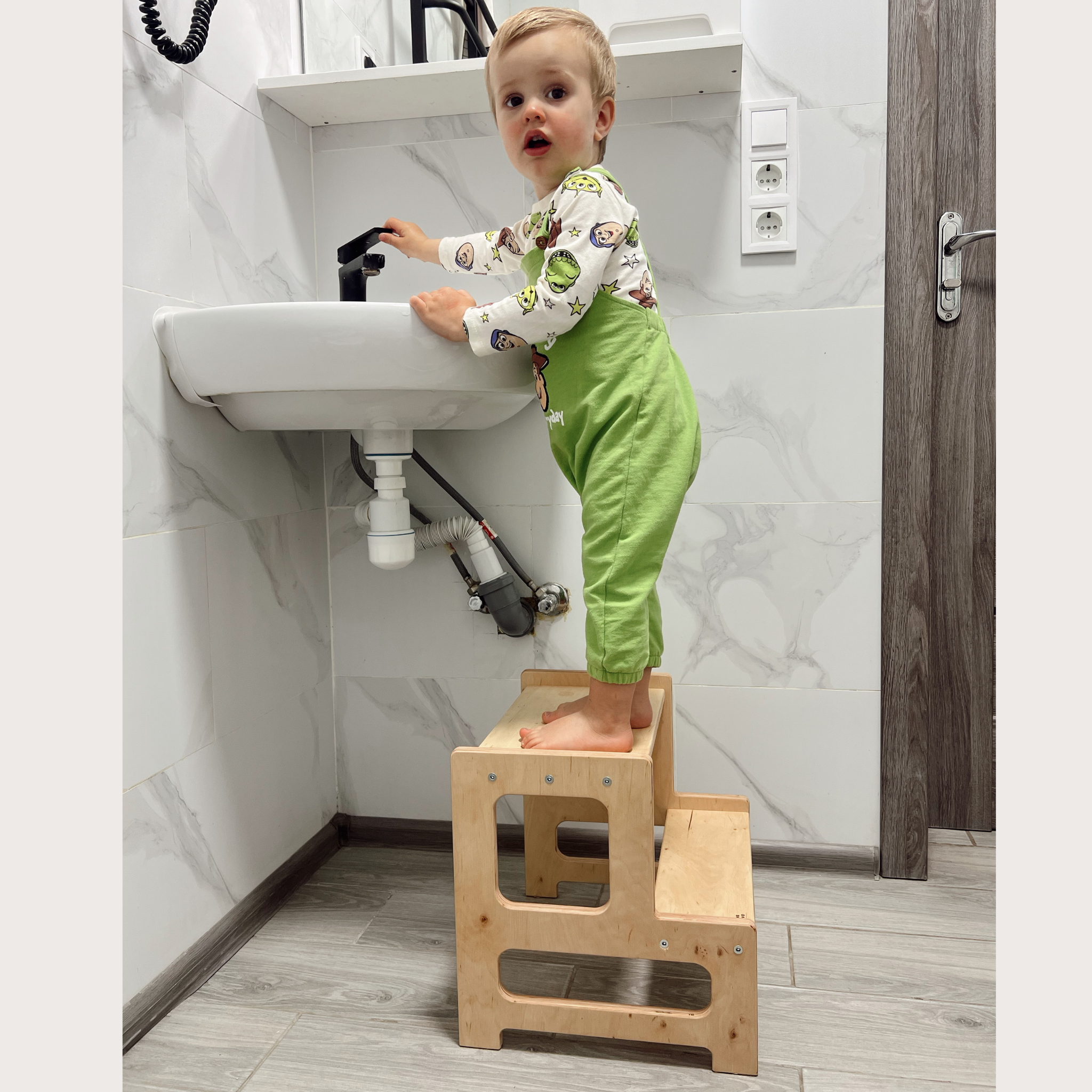 Montessori Wooden Toddler Step Stool for Kitchen & Bathroom