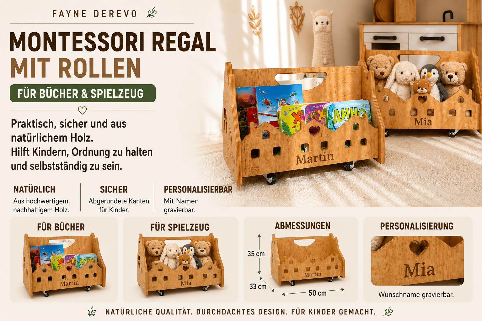 Test Montessori Bookshelf with Wheels – Personalized Kids Book Storage & Toy Organizer (Copy)