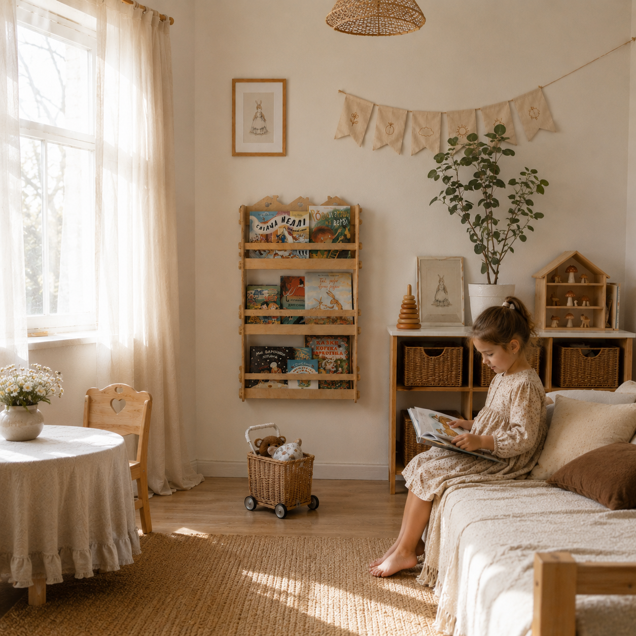 Bücherregal aus Holz für Kinder – Montessori Wand-Bücherregal für Kinderzimmer, mit personalisierter Gravur