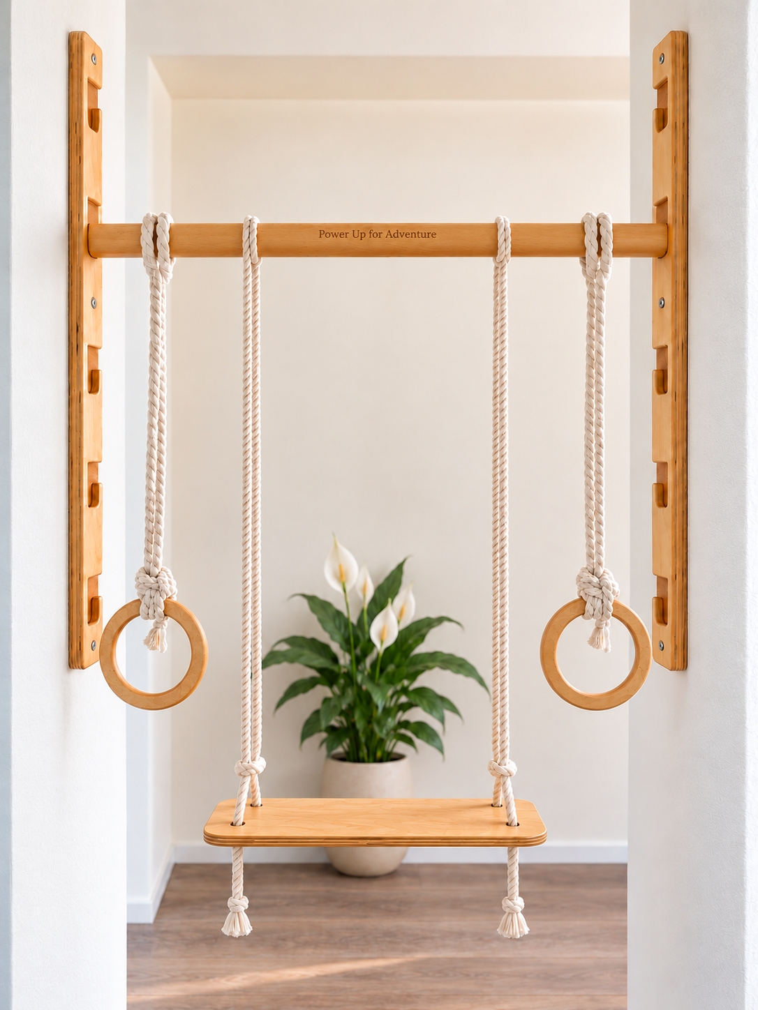 Türreck aus Holz für Kinder und Erwachsene, bis 100 kg – höhenverstellbar, optional mit Turnringen und Indoor-Schaukel