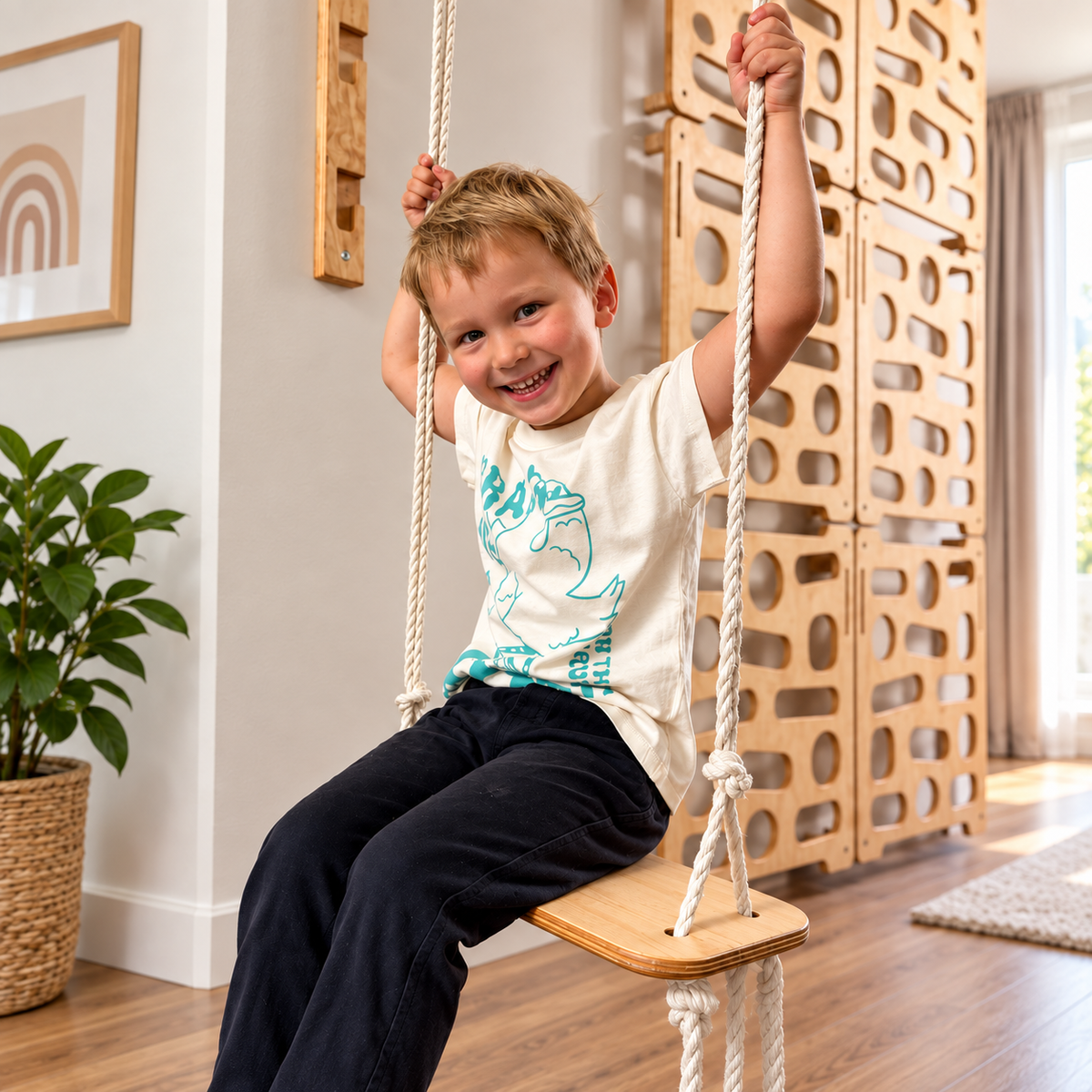Türreck aus Holz für Kinder und Erwachsene, bis 100 kg – höhenverstellbar, optional mit Turnringen und Indoor-Schaukel