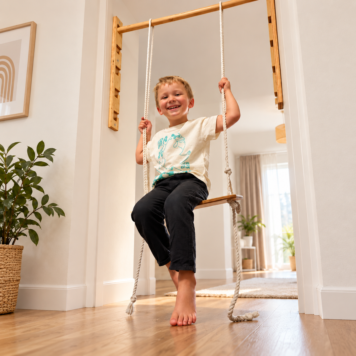 Türreck aus Holz für Kinder und Erwachsene, bis 100 kg – höhenverstellbar, optional mit Turnringen und Indoor-Schaukel