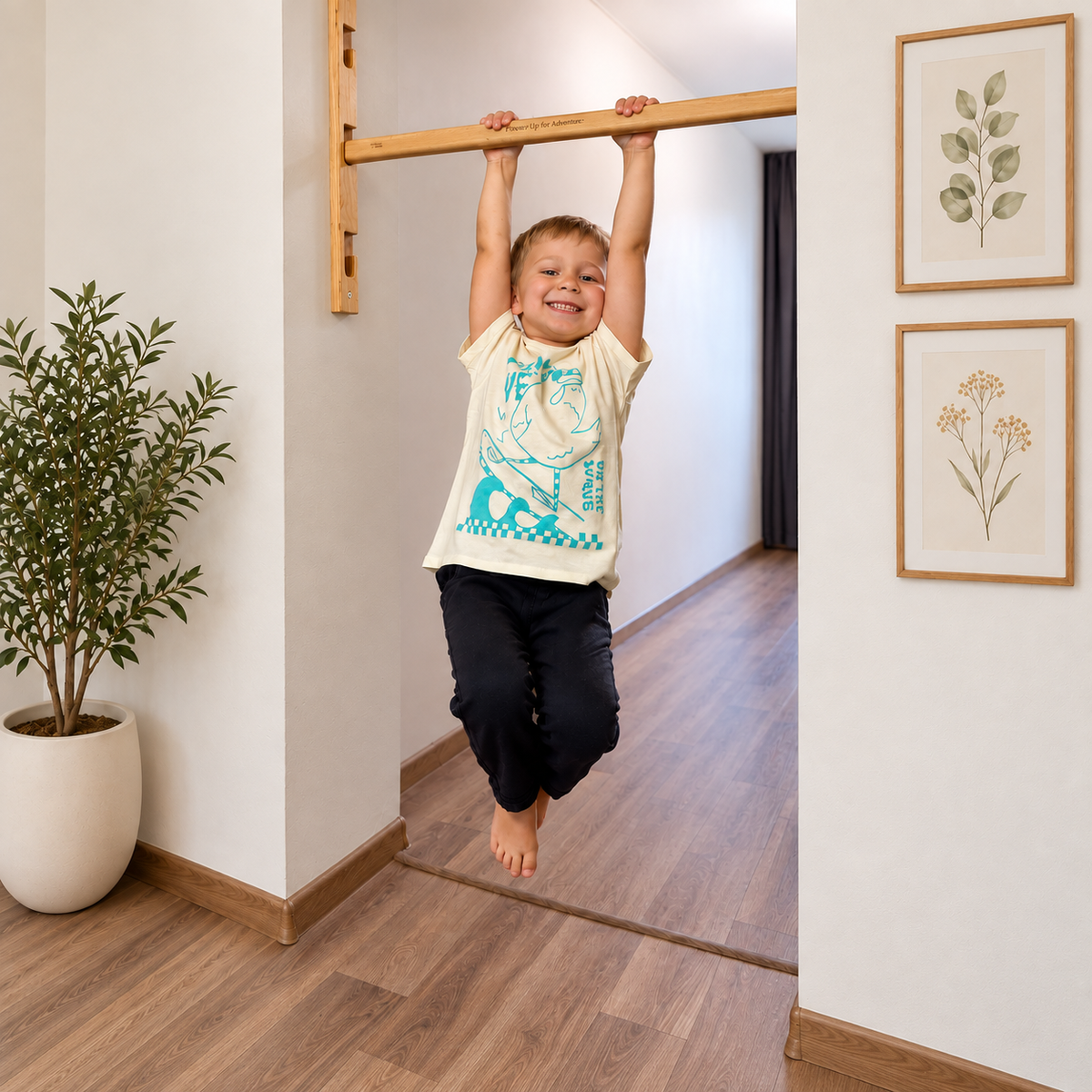 Türreck aus Holz für Kinder und Erwachsene, bis 100 kg – höhenverstellbar, optional mit Turnringen und Indoor-Schaukel