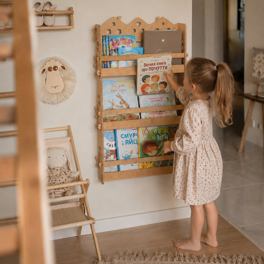 Bücherregal aus Holz für Kinder – Montessori Wand-Bücherregal für Kinderzimmer, mit personalisierter Gravur