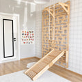 Montessori Kletterwand für Kinder mit Rutsche, Klimmzugstange & Ringen | Indoor-Spielplatz aus Holz